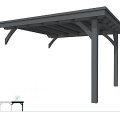 Buitenverblijf plat dak Excellent Modulair, vuren, rechterdeel L/D, 343x307 cm, antraciet gespoten.