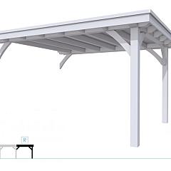 Buitenverblijf plat dak Excellent Modulair, vuren, rechterdeel L/E, 385x307 cm, lichtgrijs gespoten.