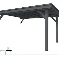 Buitenverblijf plat dak Excellent Modulair, vuren, rechterdeel L/E, 385x307 cm, antraciet gespoten.