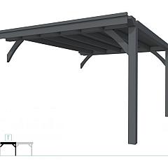 Buitenverblijf plat dak Excellent Modulair, vuren, tussenstuk XXL/D, 343x399 cm, antraciet gespoten.