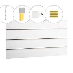 Zweeds rabat vuren enkelzijdige voorwand D, 328,5 x 285 cm, wit gespoten.