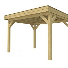 Buitenverblijf plat dak Premium I, vuren, basismodel L/D, 357x307 cm, groen geïmpregneerd.