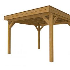 Buitenverblijf plat dak Premium I, douglas, basismodel XL/D, 357x357 cm, groen geïmpregneerd.