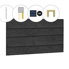 Zweeds rabat plankenset douglas bij voorwand D, t.b.v. dubbele deur, 328,5 x 285 cm, zwart geïmpregneerd.