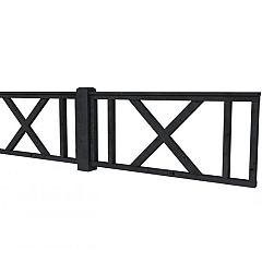 Hekwerk met kruis douglas type D, 328,5 x 73 cm, zwart geïmpregneerd.