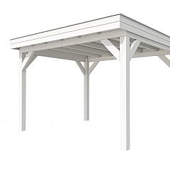 Buitenverblijf plat dak Premium I, vuren, basismodel L/D, 357x307 cm, wit gespoten.