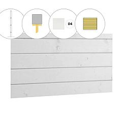 Blokhutprofiel vuren achterwand D, 328,5 x 186 cm, wit gespoten.