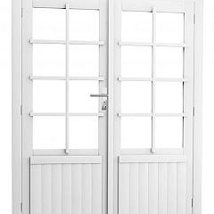 Vuren dubbele 8-ruits deur inclusief kozijn, 168 x 201 cm, wit gespoten.