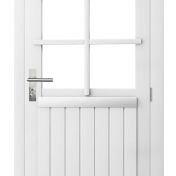 Vuren enkele 6-ruits deur inclusief kozijn, rechtsdraaiend, 90 x 201 cm, wit gespoten.