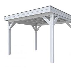 Buitenverblijf plat dak Premium I, vuren, basismodel L/D, 357x307 cm, lichtgrijs gespoten.