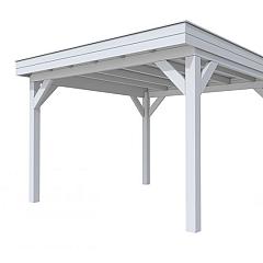 Buitenverblijf plat dak Premium I, vuren, basismodel XL/D, 357x357 cm, lichtgrijs gespoten.