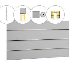 Zweeds rabat plankenset vuren bij voorwand A, t.b.v. enkele deur, 178,5 x 285 cm, lichtgrijs gespoten.