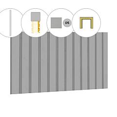 Rhombusprofiel plankenset vuren bij voorwand C, t.b.v. dubbele deur, 278,5 x 285 cm, lichtgrijs gespoten.