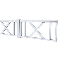 Hekwerk met kruis vuren type D, 328,5 x 73 cm, lichtgrijs gespoten.