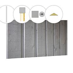 Banddeel plankenset vuren bij topgevel t.b.v. zadeldak Excellent L, lichtgrijs gespoten.