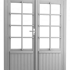 Vuren dubbele 8-ruits deur inclusief kozijn, 168 x 201 cm, lichtgrijs gespoten.