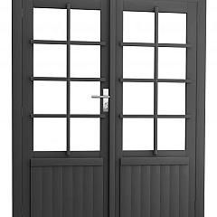 Vuren dubbele 8-ruits deur inclusief kozijn, 168 x 201 cm, antraciet gespoten.