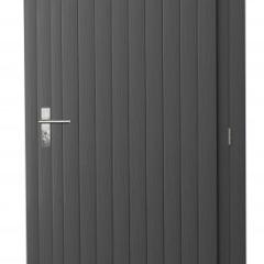 Vuren enkele dichte deur extra breed inclusief kozijn, rechtsdraaiend, 112 x 201 cm, antraciet gespoten.