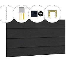 Zweeds rabat plankenset vuren bij voorwand D, t.b.v. dubbele deur, 328,5 x 285 cm, zwart gespoten.