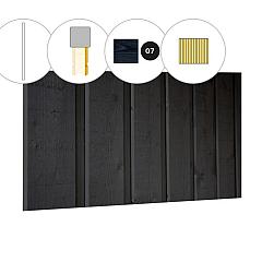 Banddeel plankenset vuren bij wand E, 371 x 224 cm, zwart gespoten.