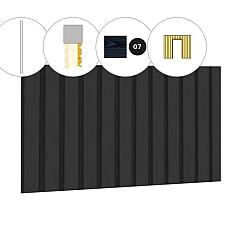 Rhombusprofiel plankenset vuren bij voorwand D, t.b.v. enkele deur, 328,5 x 285 cm, zwart gespoten.