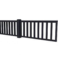 Hekwerk recht vuren type D, 328,5 x 73 cm, zwart gespoten.