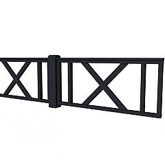 Hekwerk met kruis vuren type D, 328,5 x 73 cm, zwart gespoten.