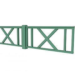 Hekwerk met kruis vuren type D, 328,5 x 73 cm, jungle groen gespoten.