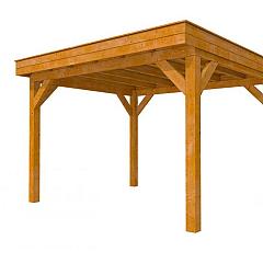 Buitenverblijf plat dak Premium I, douglas, basismodel L/D, 357x307 cm, transparant gespoten.