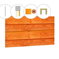 Zweeds rabat plankenset douglas bij voorwand B, t.b.v. dubbele deur, 228,5 x 285 cm, transparant gespoten.
