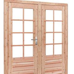 Douglas dubbele 8-ruits deur inclusief kozijn, 168 x 201 cm, transparant gespoten.