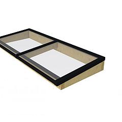 Lichtstraat maat 250 x 100 cm, zwart gecoat aluminium raamwerk, basis in vurenhout, groen geïmpregneerd.