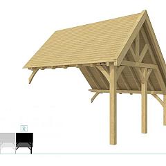 Buitenverblijf kapschuur Excellent Modulair, vuren, rechterdeel XXL/E, 385x399 cm, groen geïmpregneerd.