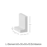 L-Element 60x30x50x10cm Grijs Zichtbeton