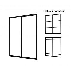 Industriële glaspui A, zwart gecoat aluminium raamwerk, 178,5 x 224 cm.
