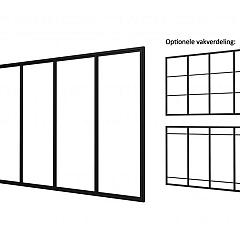 Industriële glaspui D, zwart gecoat aluminium raamwerk, 328,5 x 224 cm.