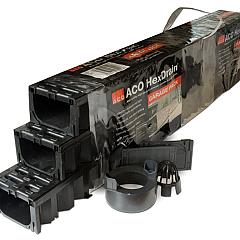 ACO HexDrain 2.0 Garagepack 3m+toeb. goot+rooster zwart, L=3m,B=129mm,H=82mm