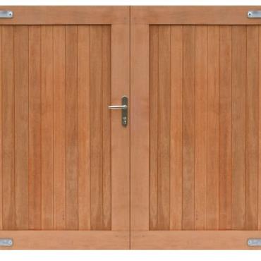 Hardhouten dubbele toegangspoort, verticaal, 300 x 180 cm. Incl. beslag.