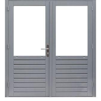 Hardhouten dubbele 1-ruits deur Prestige met dubbelglas, 202 x 221 cm, grijs gegrond.