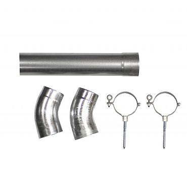 Hemelwaterafvoer verzinkt Ø 8 cm, 275 cm lang. Incl. 2 klemmen, 2 bochten en bevestigingsmaterialen.