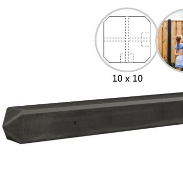 Betonpaal met diamantkop t.b.v. betonplaten met motief 10 x 10 x 275 cm, antraciet zonder coating hoekpaal.