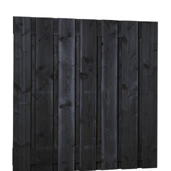 Douglas fijnbezaagd plankenscherm 15-planks 19 mm, 180 x 180 cm, zwart gedompeld.