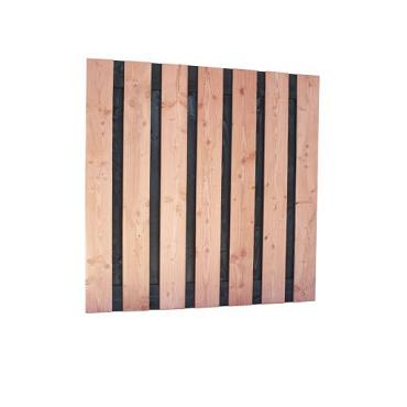 Douglas fijnbezaagd plankenscherm met zwarte binnenkant, 15-planks 19 mm, 180 x 180 cm, zwart/onbehandeld.