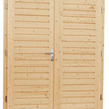 Vuren dubbele dichte opdekdeur met 5-puntssluiting, 168 x 201 cm, onbehandeld.