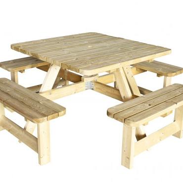 Picknicktafel Vierkant, 40 mm dik, bladmaat 115 x 115 cm, groen geïmpregneerd.