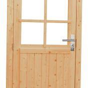 Vuren enkele 6-ruits deur inclusief kozijn, linksdraaiend, 90 x 201 cm, kleurloos geïmpregneerd.