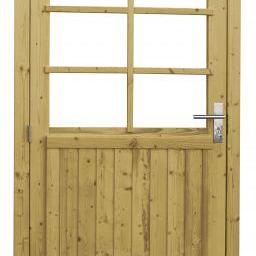 Vuren enkele 6-ruits deur extra breed inclusief kozijn, linksdraaiend, 112 x 201 cm, groen geïmpregneerd.