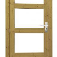 Vuren enkele 4-ruits deur inclusief kozijn, linksdraaiend, 90 x 201 cm, groen geïmpregneerd.