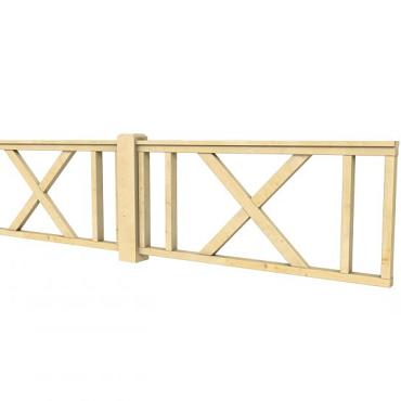 Hekwerk met kruis vuren type D, 328,5 x 73 cm, onbehandeld.