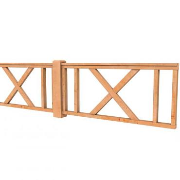 Hekwerk met kruis douglas type D, 328,5 x 73 cm, onbehandeld.